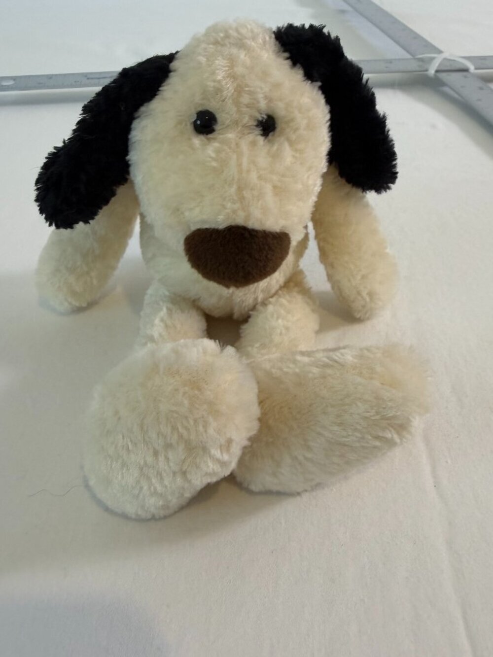 GUND Floppy Puppy Dog Plush Black White Stuffed Animal Brown Nose Soft Toy 11"